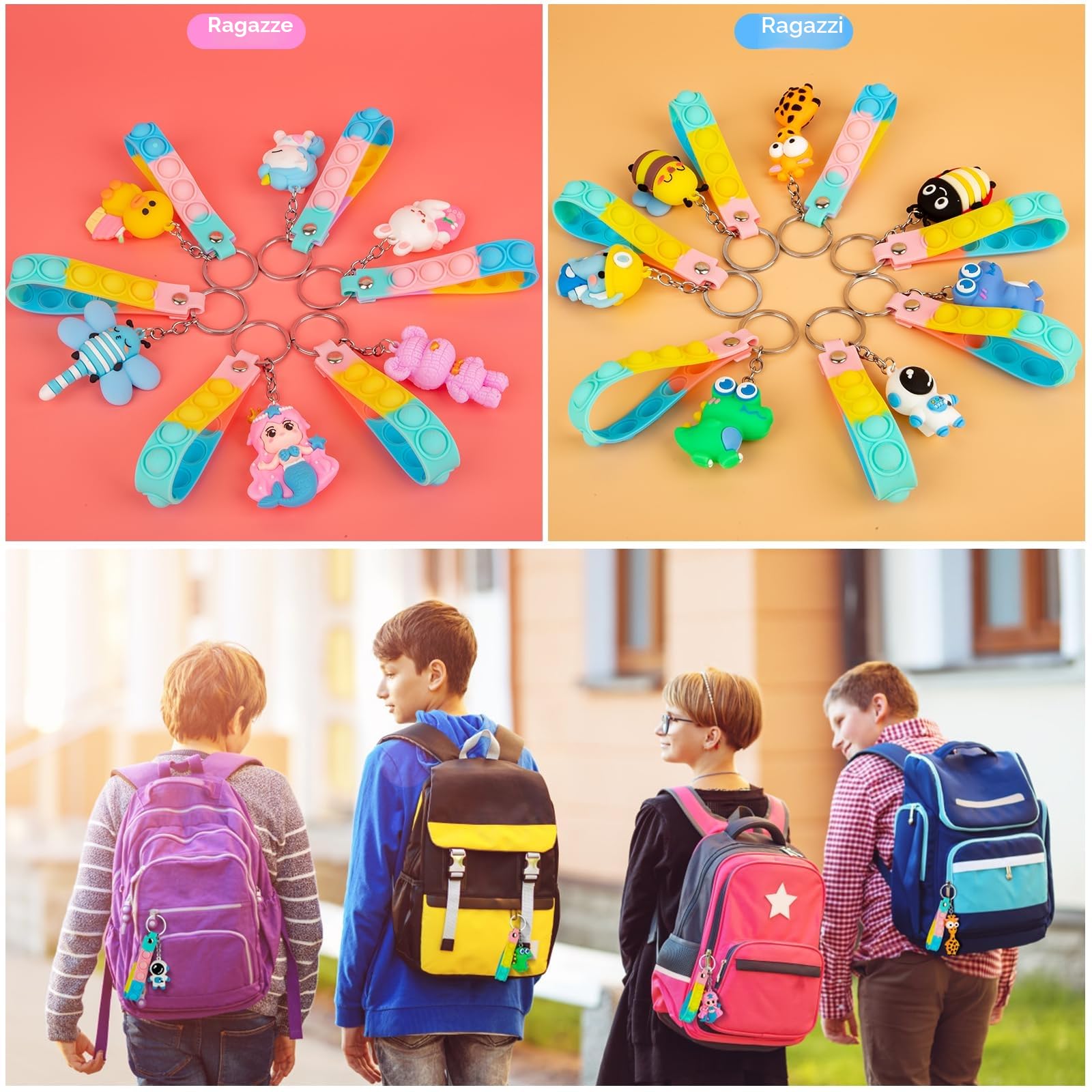 28 Portachiavi Animale con Pop Fidget Toys Antistress,Portachiavi Bambini Gadget Compleanno Bambini ,Regalini Fine Festa Compleanno Perfetti per Ragazzi e Ragazze