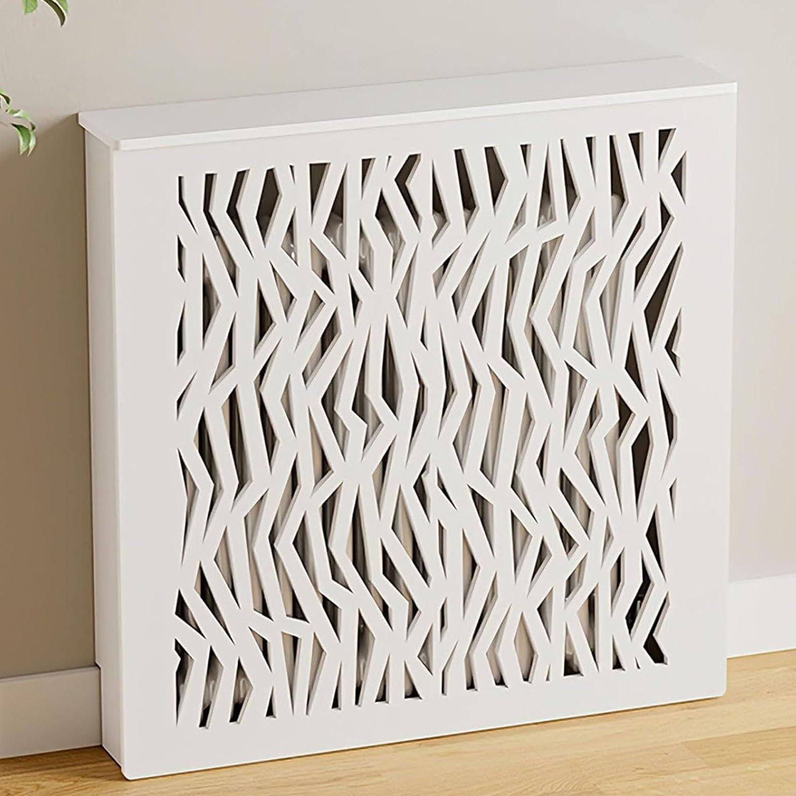 Cubierta de radiador blanca con 2 puertas y estante superior de madera 90x80x15cm