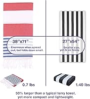 Vista 24 de Oversized Turkish Beach Towel 38’’x71’’ - Set of 2 100% Turkish Cotton Lightweight Sand Free Quick Dry Pool Towels Extra Large Bath Towels for