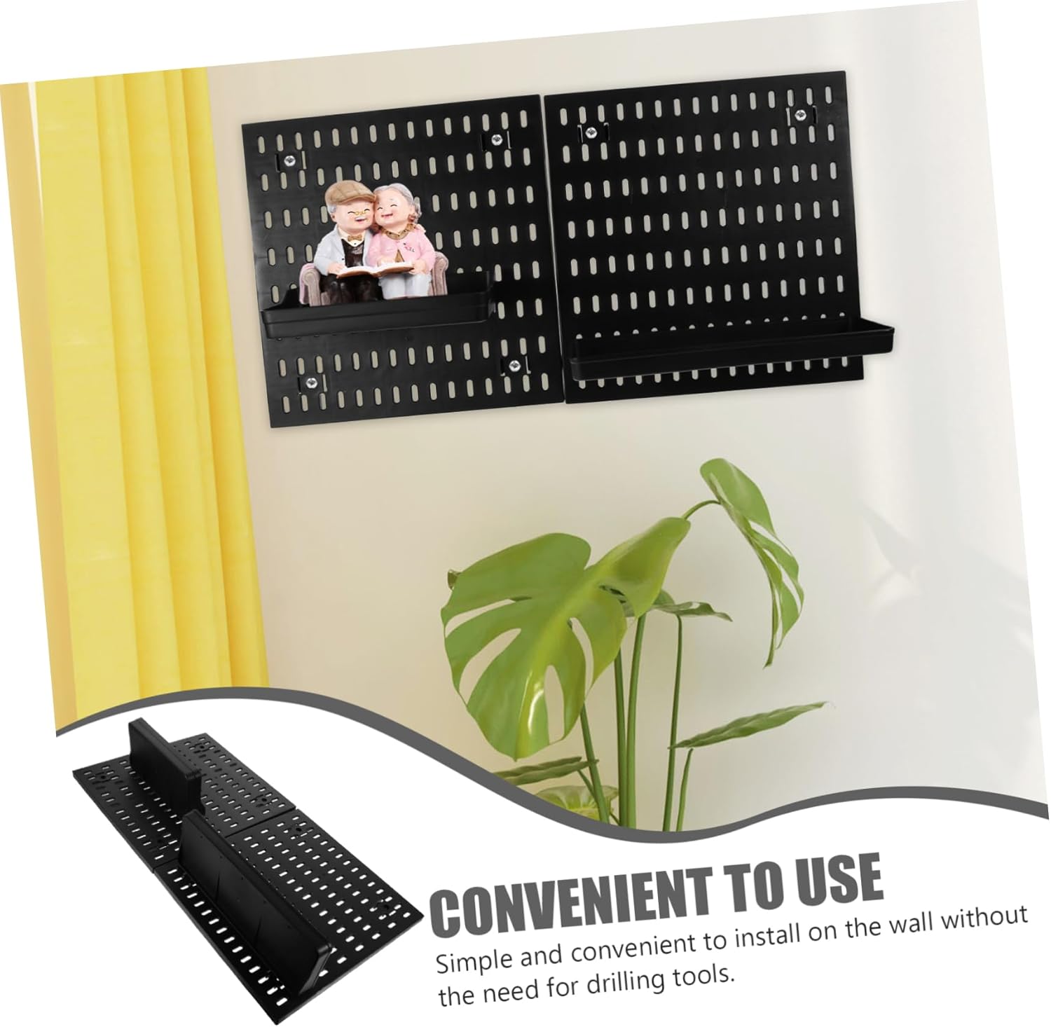 Luxshiny 1set Pegboard Wall Organizer with Hooks No Drill Installation Sturdy Plastic Storage Rack for Kitchen Bathroom Space-Saving Wall Mount Design for Efficient Organization