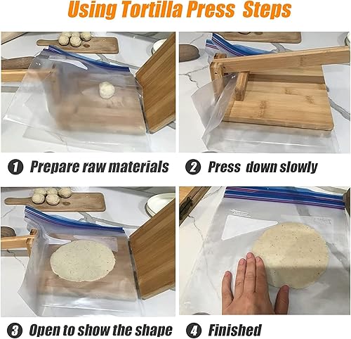 Miniatura 4 de Prensa de tortilla de madera con un rodillo  Tortilla de bambú de 10 pulgadas Roti Pataconera Tortilla Quesadilla Maker Prensa de masa de harina