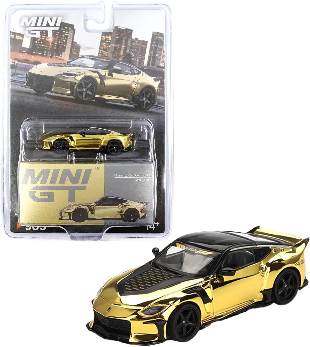 Diecast Model Car Compatible with Mini GT 1:64 Nissan Z VeilSide FFZ400 Gold Chrome Limited Edition MGT00985