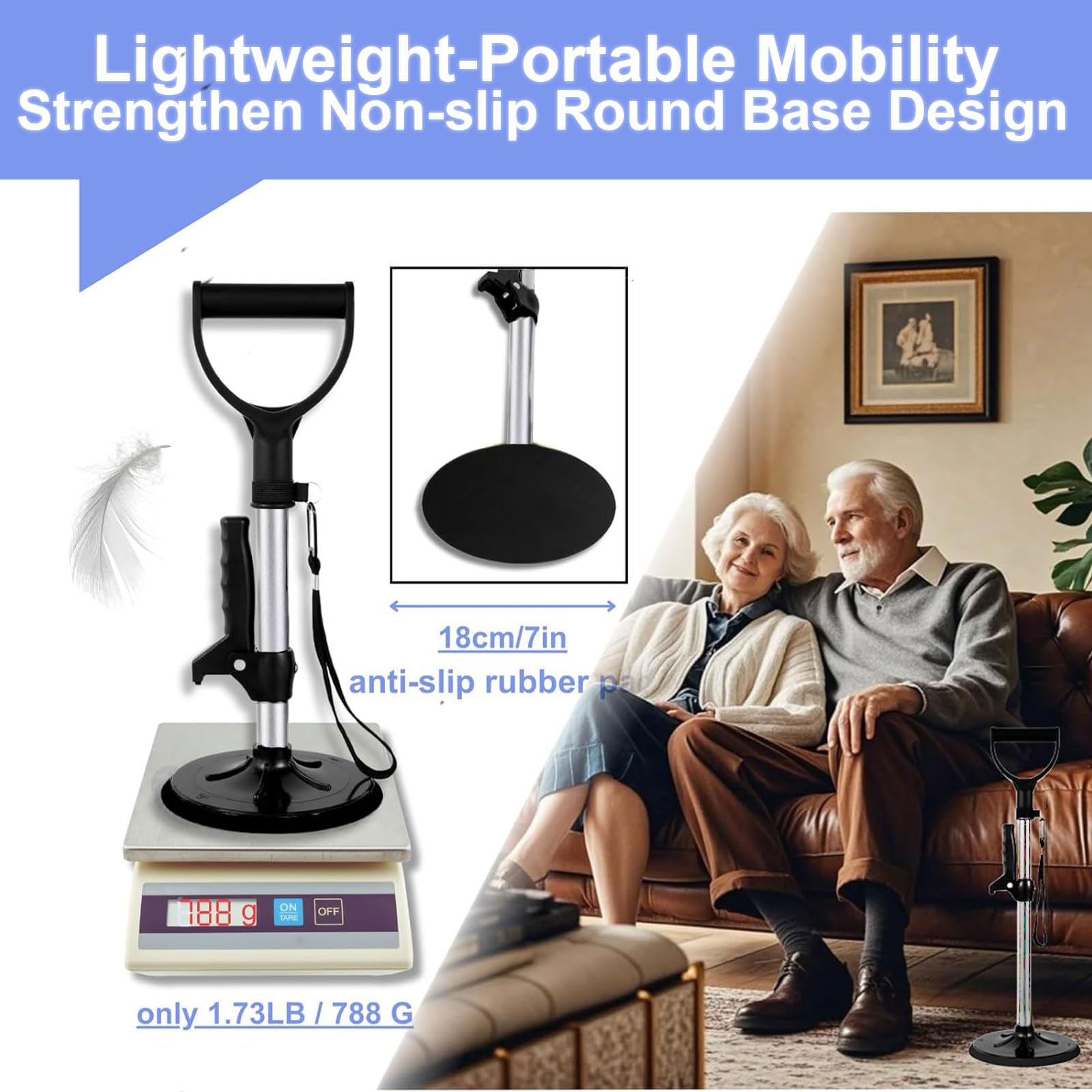 Supporto regolabile in altezza e aumento della mobilità (41 – 61 cm) per anziani e disabili aiuta anziani e disabili ad alzarsi, andare in sicurezza, fare lavori domestici/giardinaggio, argento