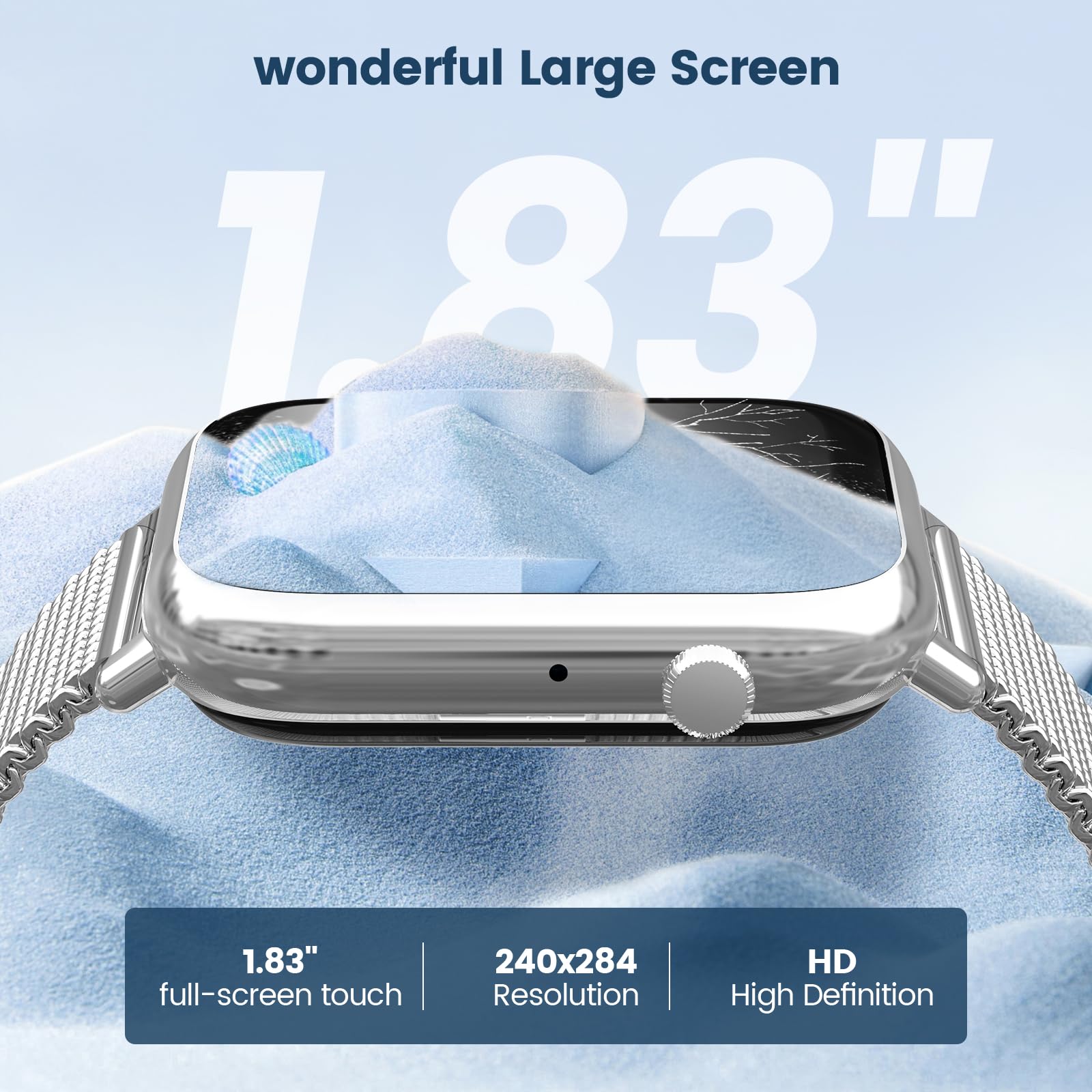 elfofle Smartwatch Donna Uomo con Chiamate, 1,83" Orologio HD Touchscreen, impermeabile IP67 /SpO2 Fitness Tracker/Ciclo Mestruale Frequenza Cardiaca Sleep Monitor per iOS Android (Argento)