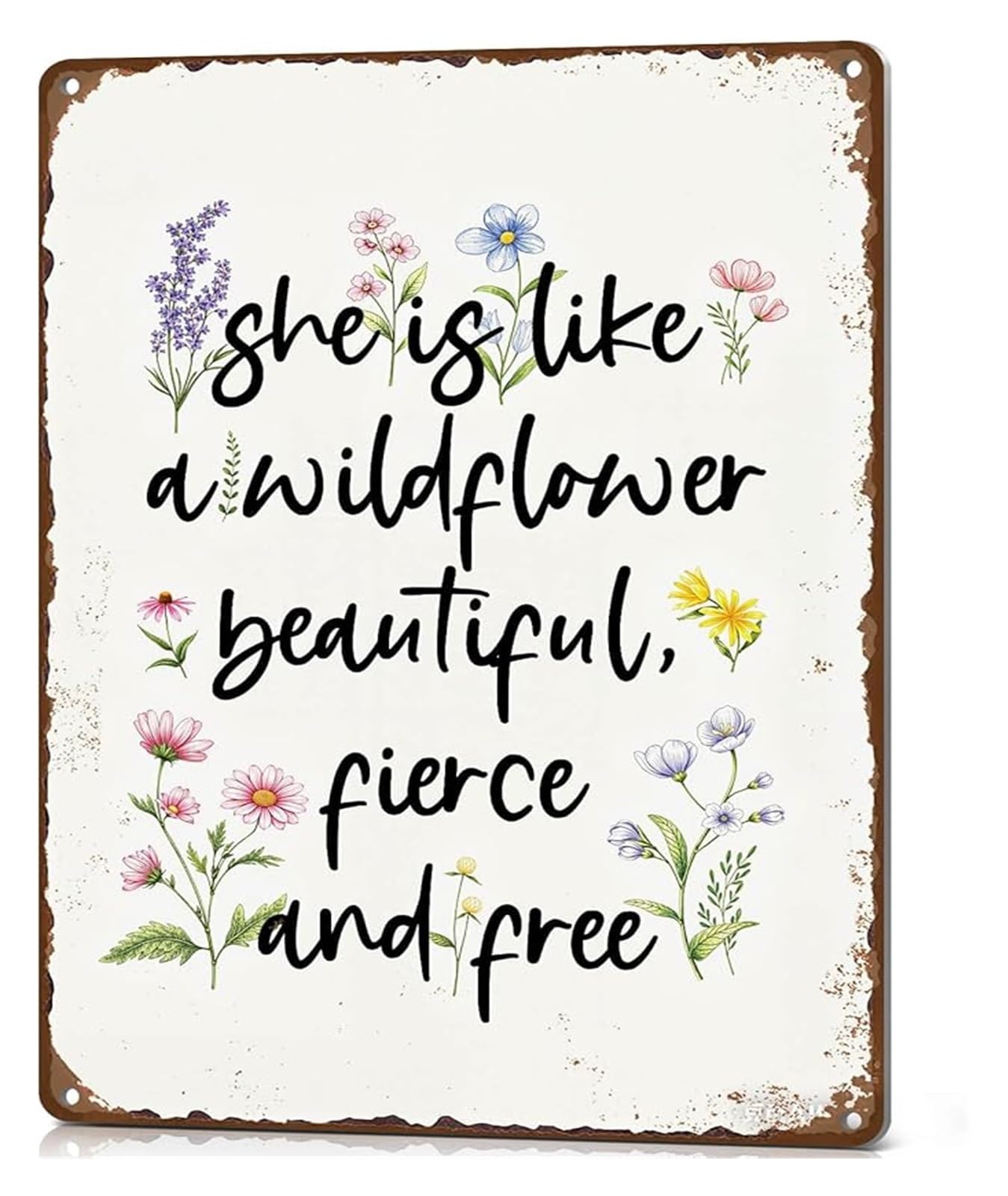 EKFBQBGW She Is Like A Wildflower Beautiful Fierce Vintage Metal Tin Sign Boho Home Art 8 X 12 in