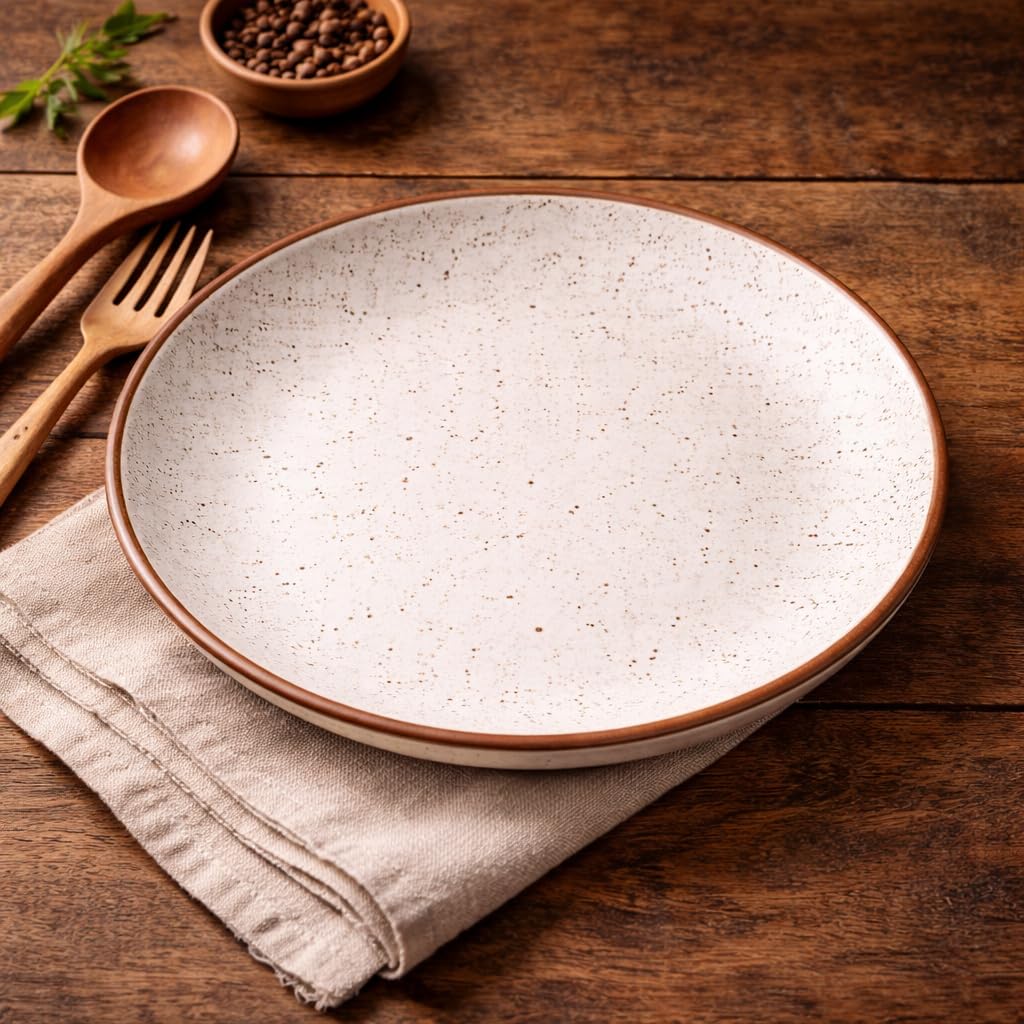 Ceramic Dinner Plate 10 Inch | Rustic Ivory Speckled Finish | Premium Glazed Stoneware | Microwave & Dishwasher Safe-image-0