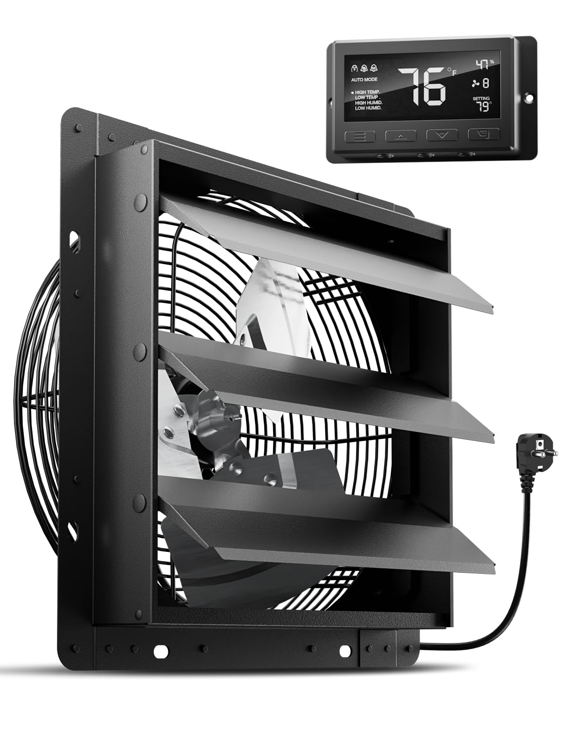 HG Power Ventilatore di scarico da 300 mm con controllo della temperatura e dell'umidità, intelligente industriale da parete, 1650 m³/h, per cantina, garage, cucina, serre