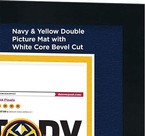 Miniatura 4 de Marco de 11 x 22 pulgadas para dos periódicos (negro)  Tapete doble de fotos azul medianoche azul marino sobre amarillo  Marco de fotos resistente a