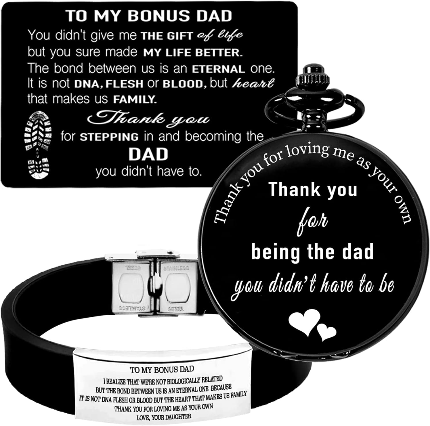 BoomBoomGifts Babalar Günü Baba Hediyeleri Kızı Oğlu Eşi Bonus Baba Hediyeleri, Bonus Baba Bilezik, Bonus Baba Cep Saati, Bonus Baba Cüzdan Kartı, Bonus Babama Baba, Kızımdan Üvey Baba Hediyeleri, Bonus Baba için