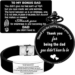 Fathers Day Dad Gifts from Daughter Son Wife Bonus Dad Gifts,Bonus Dad Bracelet,Bonus Dad Pocket Watch,Bonus Dad Wallet Card,To My Bonus Dad,Stepfather Gifts from Daughter,Birthday Gifts for Bonus Dad,Step Dad Gift Ideas,Best Bonus Dad Ever