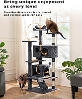 Vista 7 de Yaheetech Árbol para gatos de 54 pulgadas, torre para gatos de varios niveles con espaciosa percha de orejas de gatito, 2 cuevas acogedoras, postes