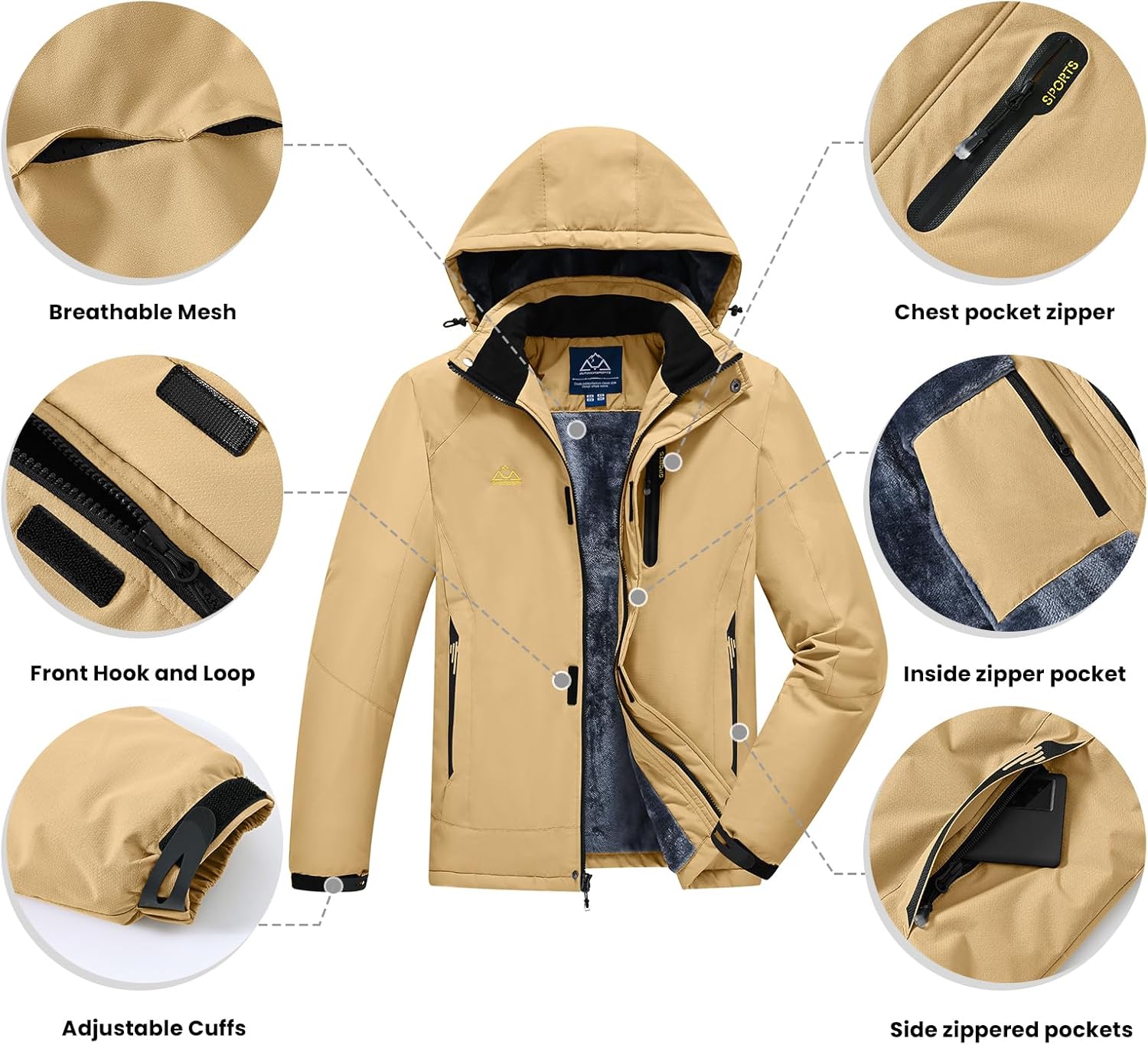 TBMPOY Men's Winter Ski Jacket Waterproof Warm Snow Insulated Coat Fleece Lined Snowboard Hooded Raincoat - Image 7