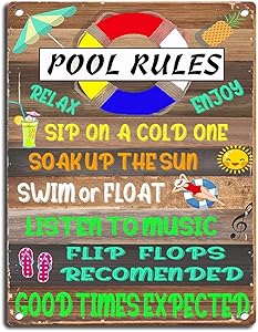 Amazon.com : Tin Sign Fun pool signs Pool rules Hawaiian Party Pool ...