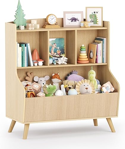 Miniatura 15 de Curipeer Estantería para niños y almacenamiento de juguetes, estantería abierta de madera de 3 niveles, organizador de almacenamiento de libros para