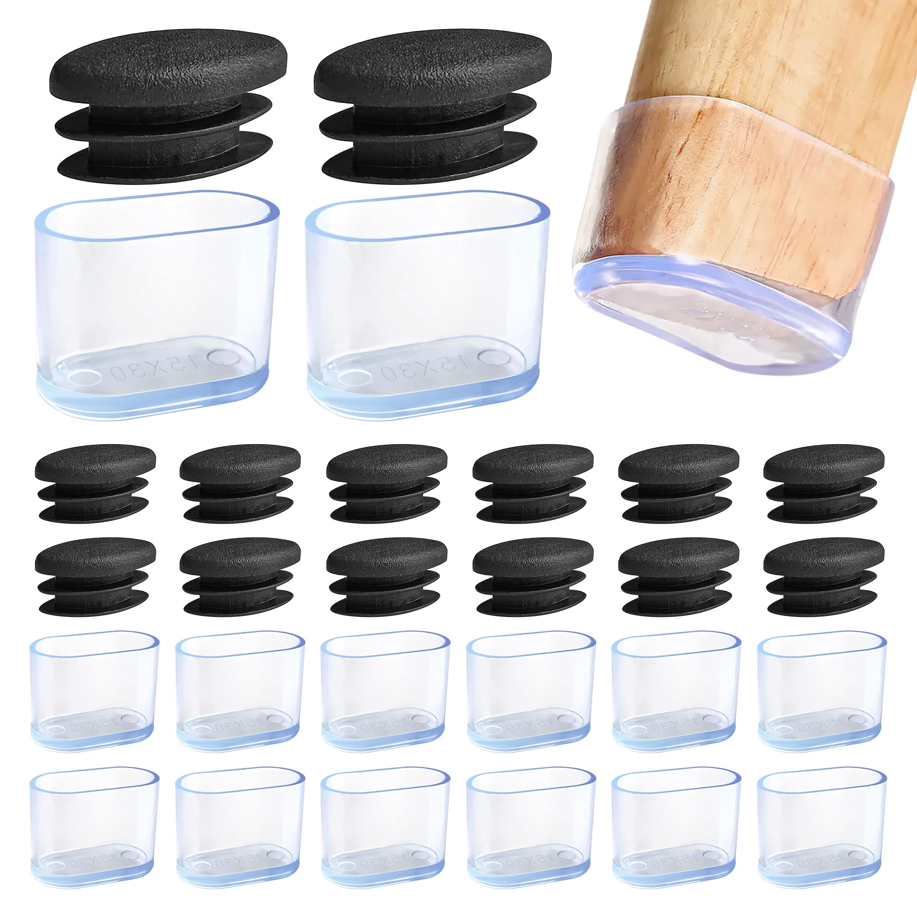 Gommini per Sedie Ovali, 48 Pezzi 15mm x 30mm Cuscinetti Ovali Tappi per Sedie per Tappi Terminali in Silicone per Inserti del Tubo per Tubi, Metallo, Tubo Protezione, Mobili