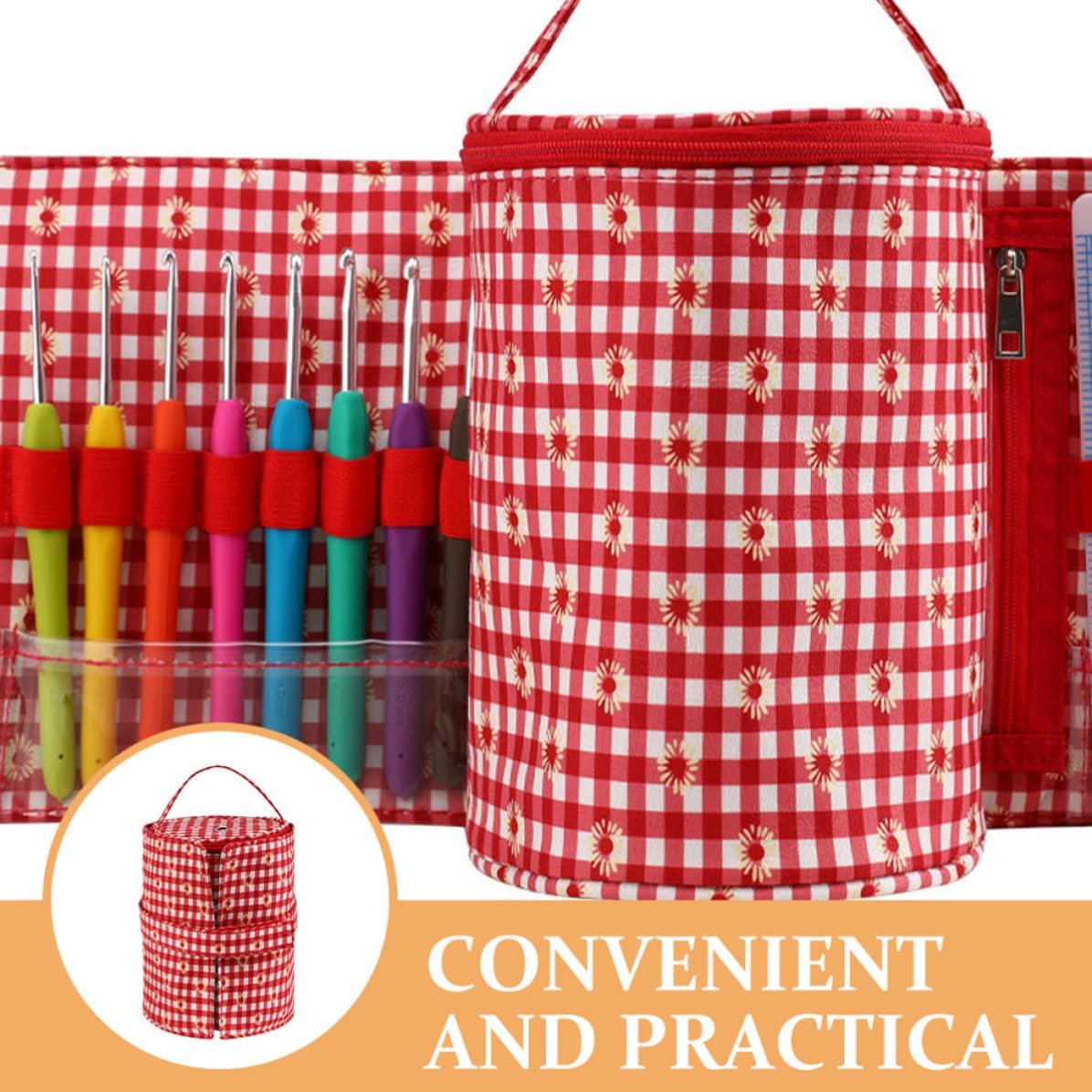JOYOFREELY Portable to Prevent Falling and Lost Crochet Bag Yarn Storage Organizer with Polyester Material, Reusable Design Simple and Practical Knitting Needle Storage for Many