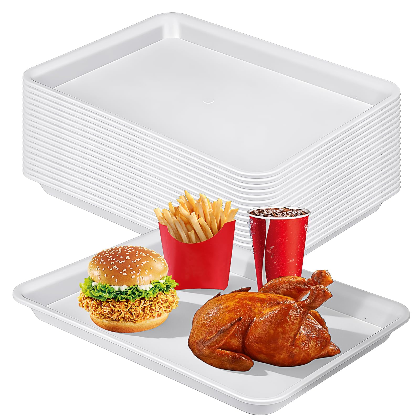 20 Pcs Plastic Serving Trays Bulk, BPA-Free, White, 40 x 27cm