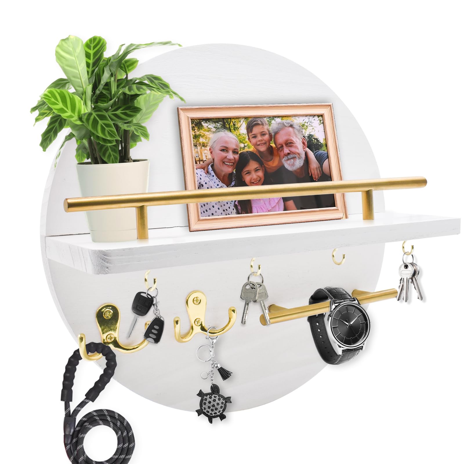 Llavero de pared estilo rústico de madera circular, adecuado como decoración para la entrada principal, dormitorio, pasillo, oficina y cocina, porta llaves de pared para el hogar(blanco)