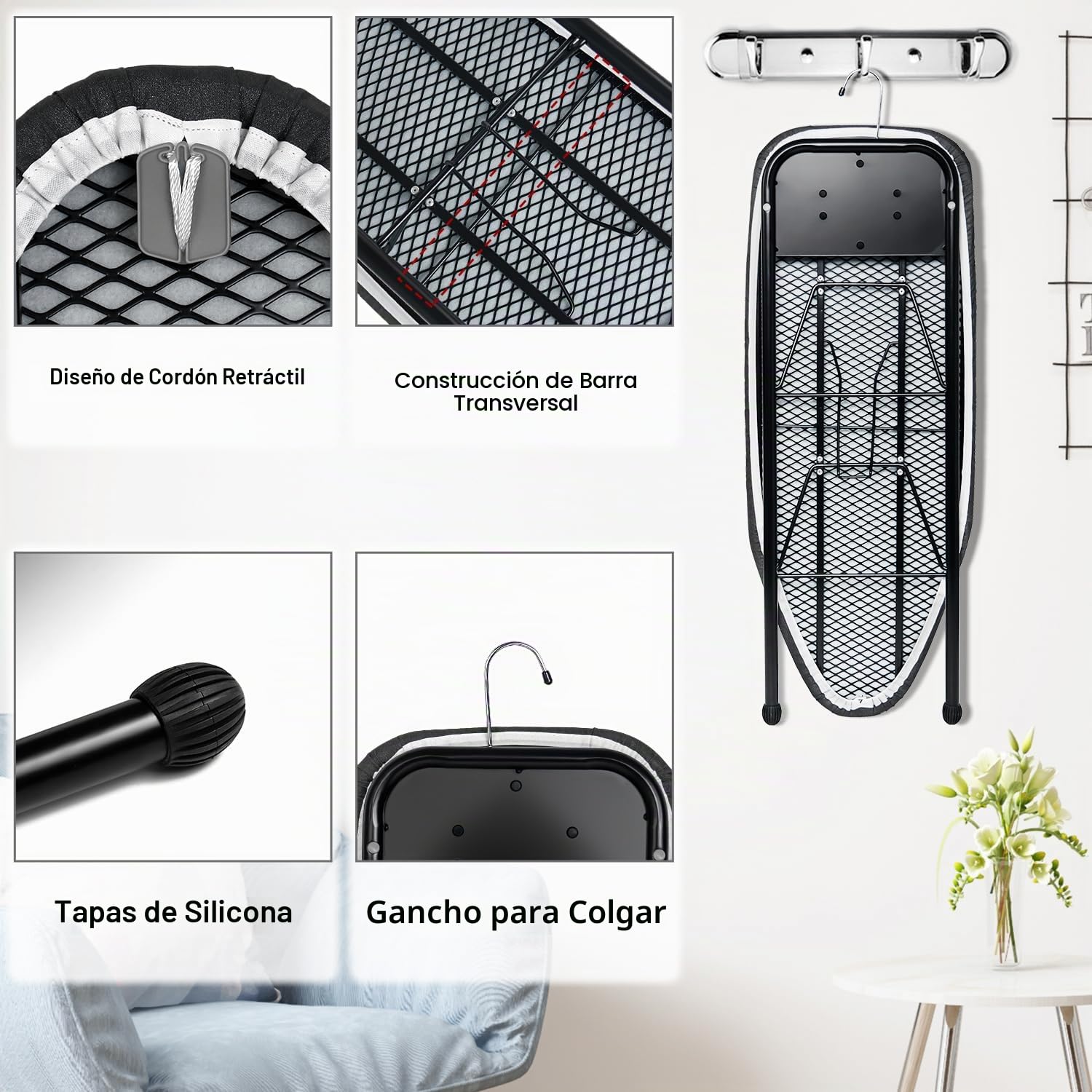 Duwee Tabla de Planchar de Mesa con Soporte de Plancha, pequeña Tabla de Planchar Resistente al Calor con Almohadilla de Fieltro Gruesa, diseño Compacto y Ligero, Negro, 32 x 82 cm