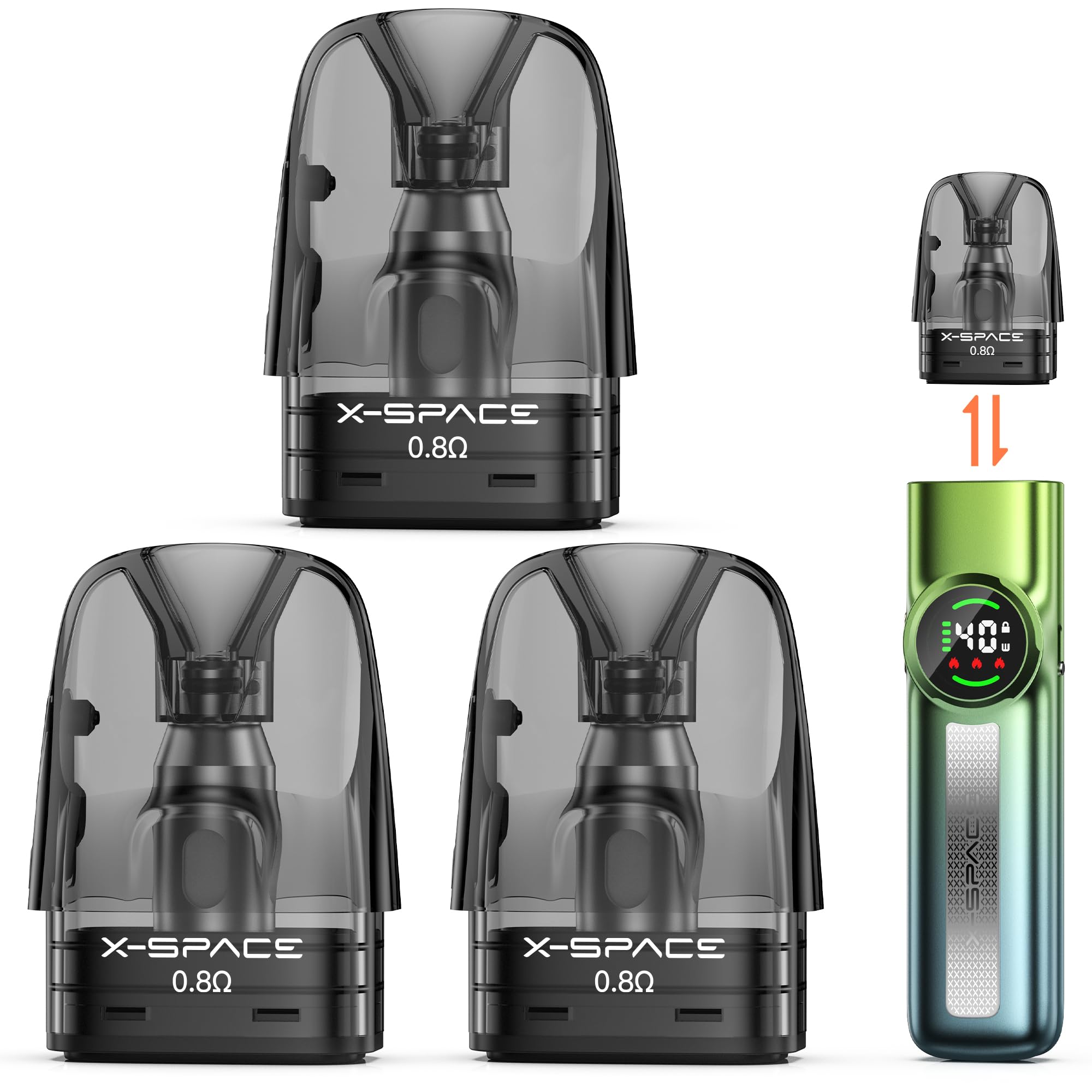 NUR FÜR ET5 !!! X-SPACE 0.8ohm Ersatzkapseln für ET5,3er-Pack Kartuschen,  kompatibel mit ET5 E-Zigaretten-Kit,Ohne Nikotin Ohne Liquid Ohne Refill  (0.8Ω) : Amazon.de: Elektronik & Foto