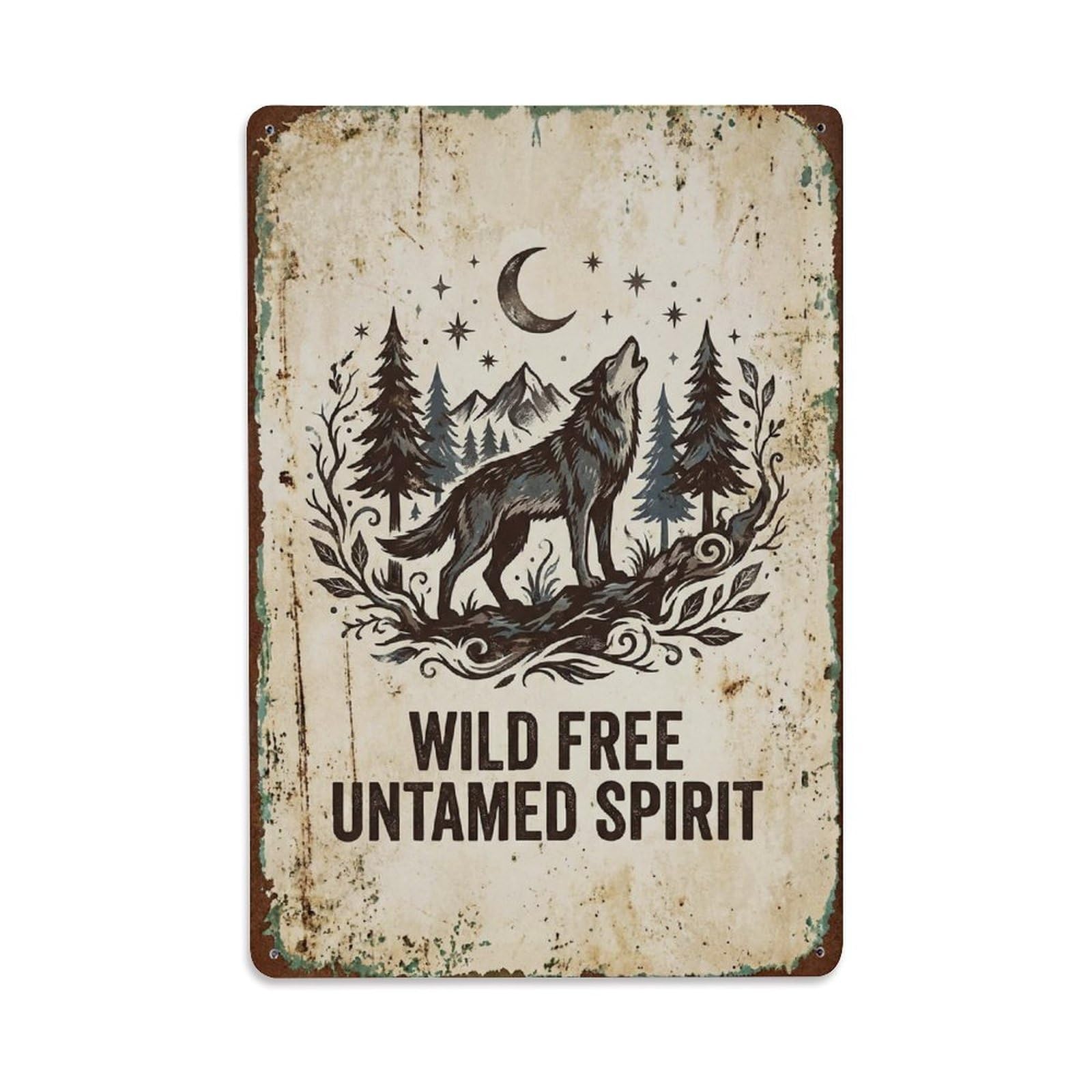 Wild Free Untamed Spirit Wolf Metal Tin Sign