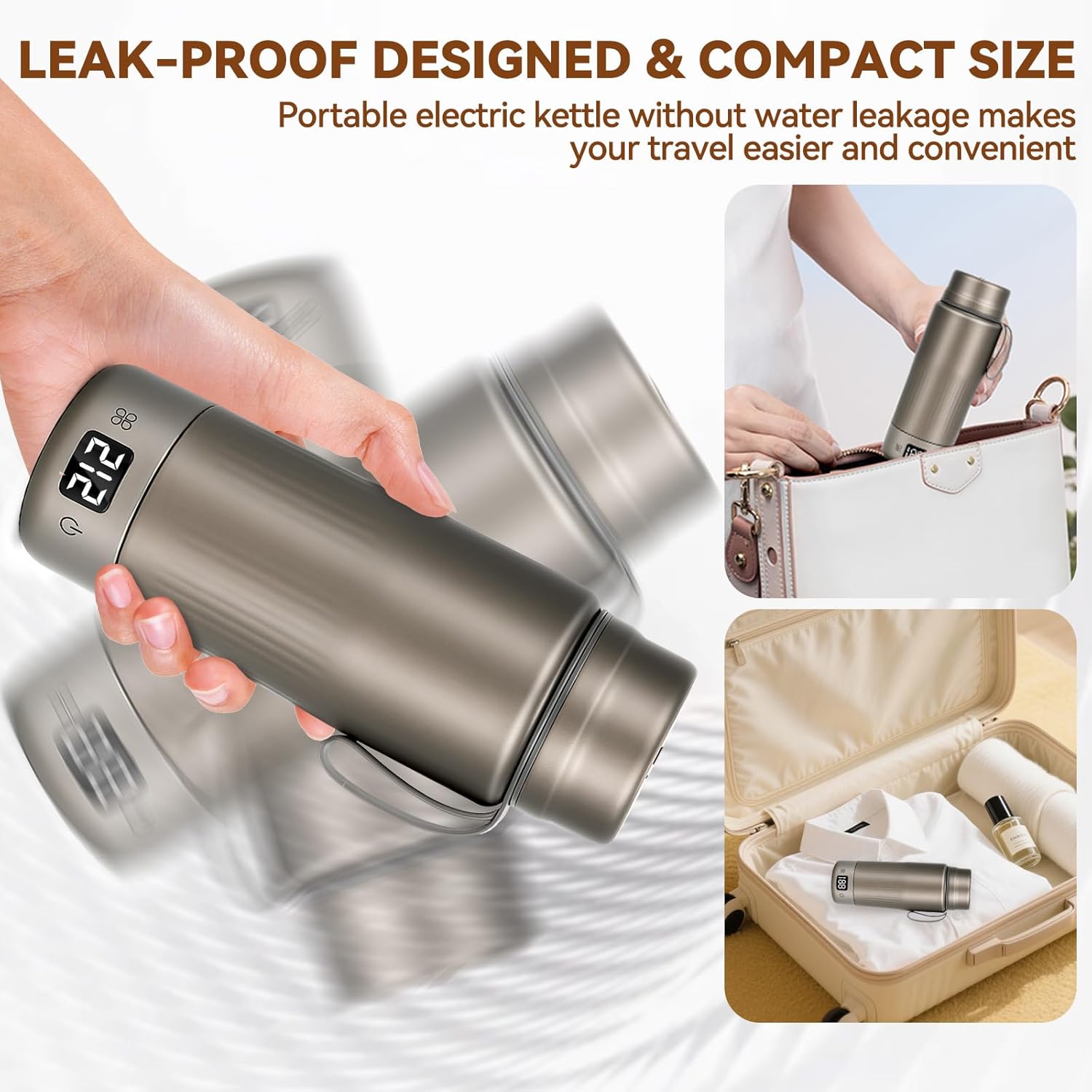 Pure Titanium Travel Kettle,Dual Voltage Portable Electric Kettle 110V-240V Smart Small Water Boiler for Tea & Coffee,12 Temperature Control,Auto Shut Off & Boil Dry Protection (Gray,380ML) - Image 7