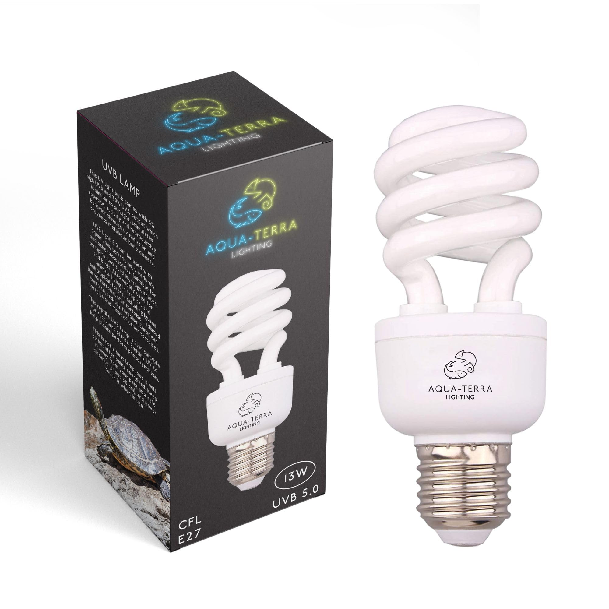 Bombilla UVA UVB tropical 5.0 de 13 W, ideal para acuarios/terrarios con terrapinas, tortugas de caja, ranas, serpientes y pájaros, base de rosca estándar E27, ideal para efecto de