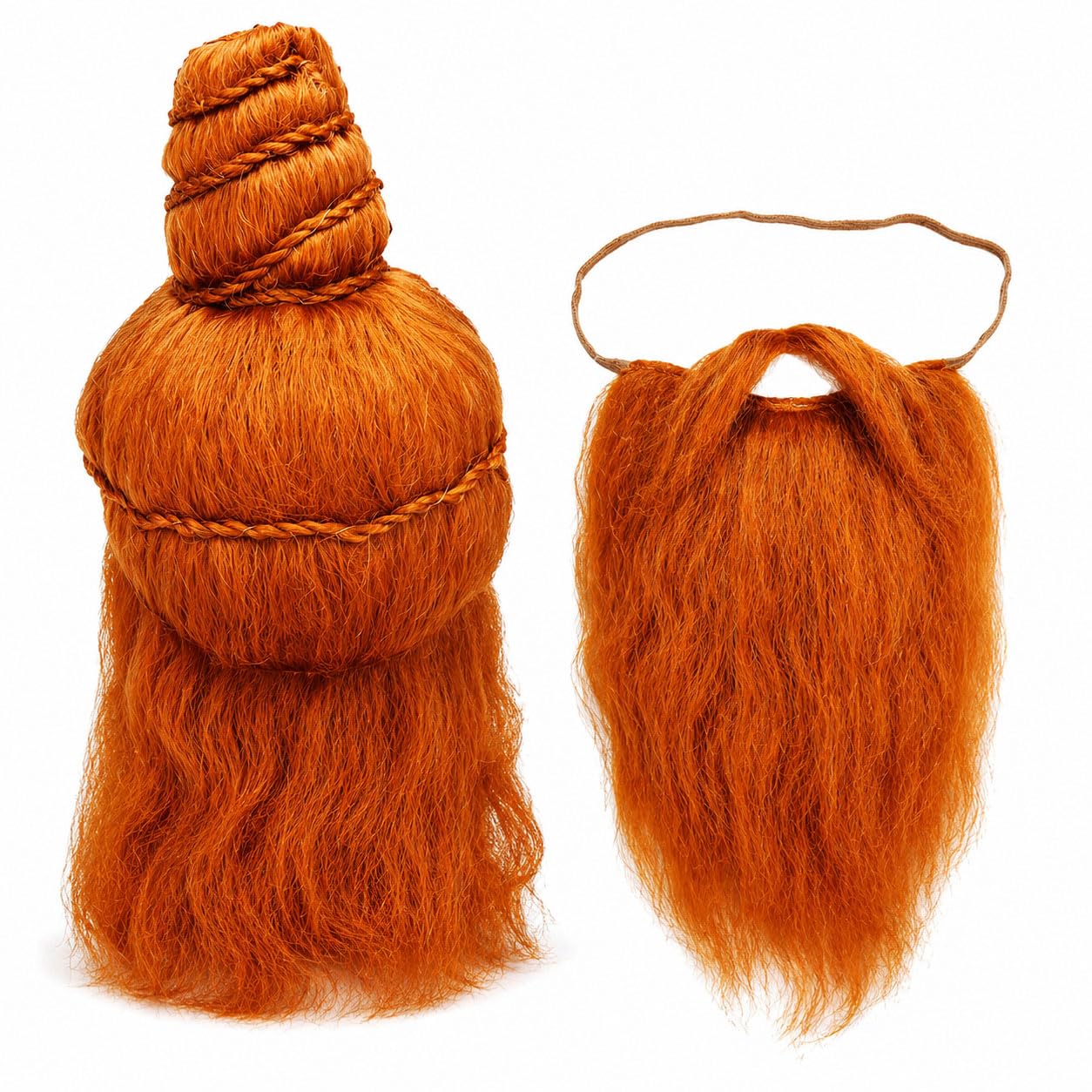 Rishi Muni Wig & Beard Set with Moustache, Orange, Synthetic Fiber, for Stage Show, Ramleela & Fancy Dress Vishvamitra character-image-1