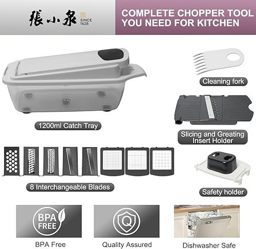 Miniatura 2 de Picador de verduras 8 en 1 con recipiente, picador de ensalada de cebolla vegetariana, cortador de mandolina, cortador de papas fritas, utensilios