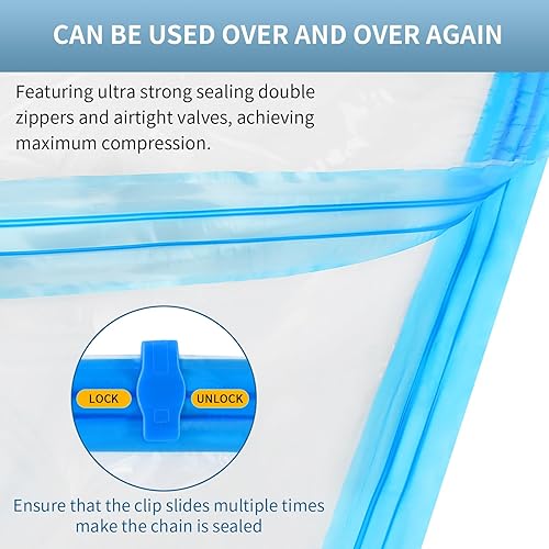 Miniatura 5 de Bolsas grandes de almacenamiento al vacío con bomba eléctrica, paquete de 10 (5 Jumbo5 grandes), bolsas de sellado al vacío para ropa, ahorro de