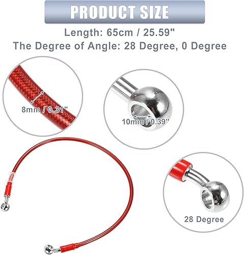 Miniatura 5 de X AUTOHAUX 25.6 in 25.59" Longitud 0.394 in ID motocicleta hidráulico freno manguera tubo tubo 28 0 acero inoxidable trenzado cable para ATV