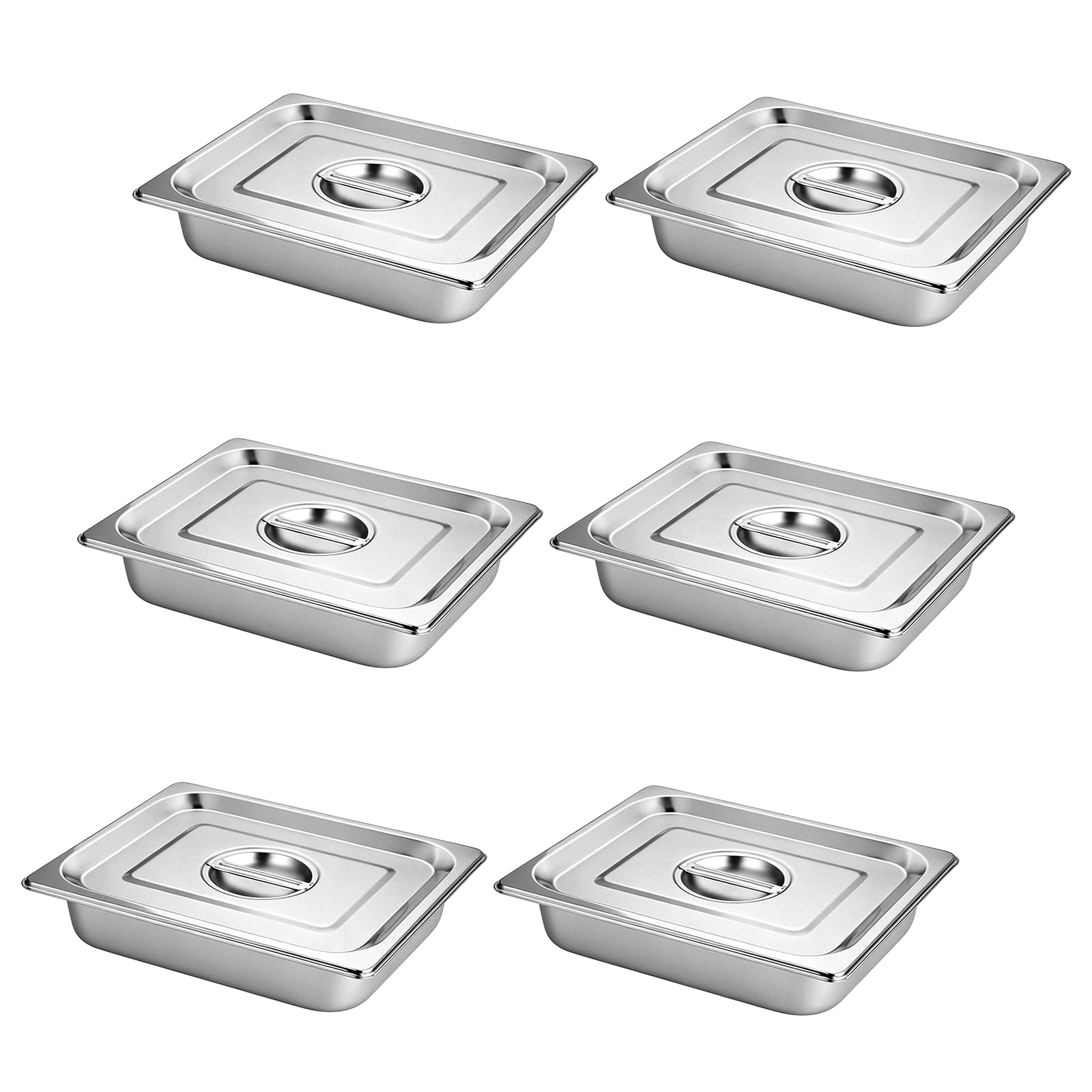 Set di 6 ciotole per panatura con coperchio, GN 1/3, in acciaio inox, 32,5 x 17,5 x 6,5 cm, panierstrasse, rettangolari, in metallo, ideali per cotolette, carne, pesce