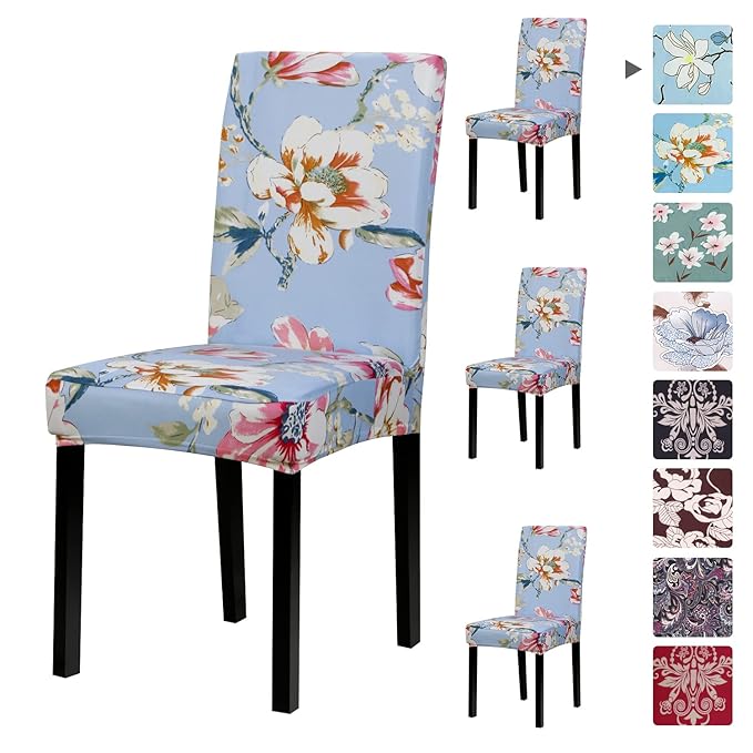 REHTRAD Elastic Chair Cover Stretchable Printed Dining Chair Covers Chair Covers for Dining (4, Printed Blue), Polyester