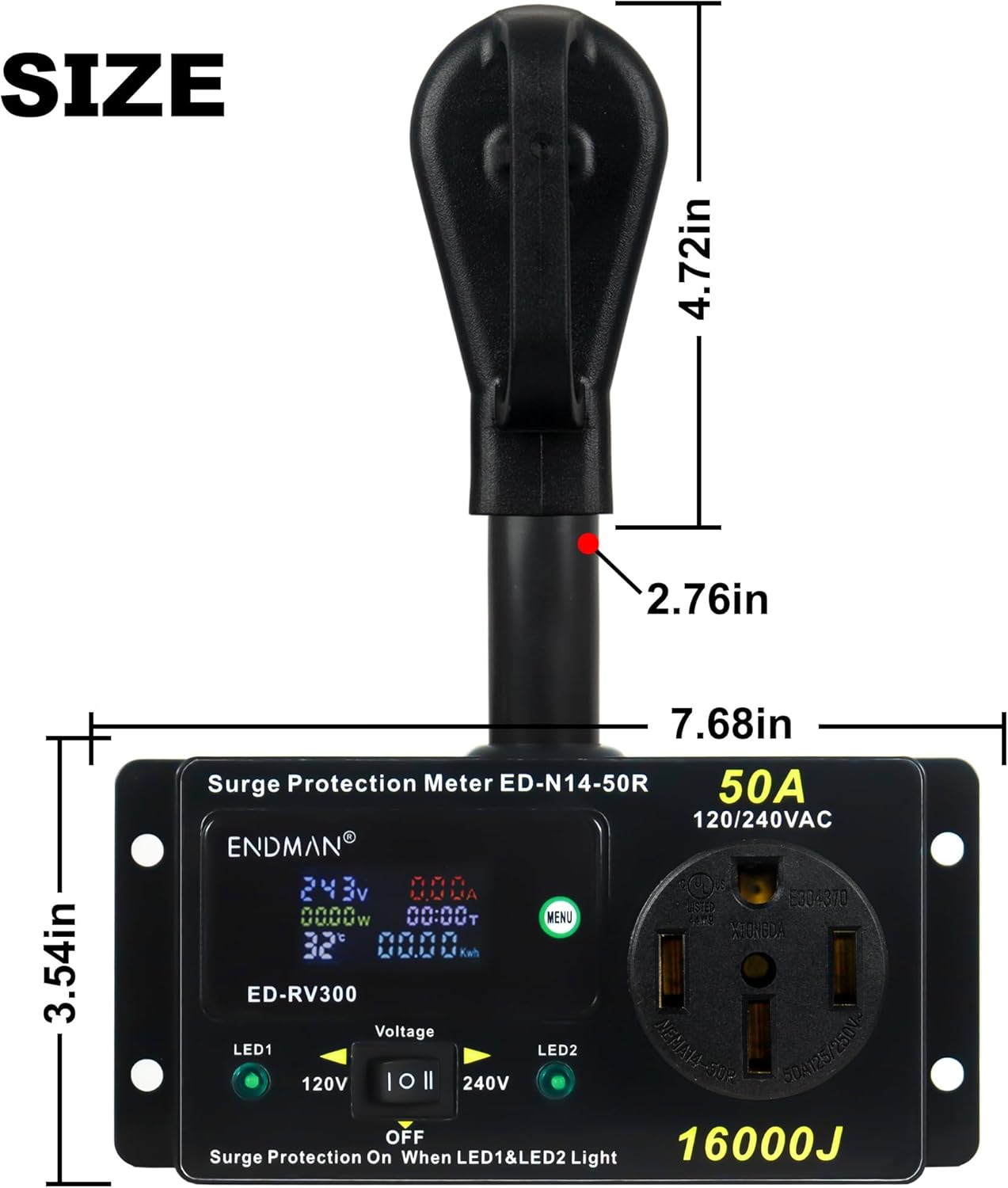 50 Amp RV Surge Protector with kWh Energy Monitor - 16,000 Joules Lightning Protection - Digital Power Meter Display (Volts, Amps, Watts, Temp) for Motorhome (NEMA 14-50P) - Image 3
