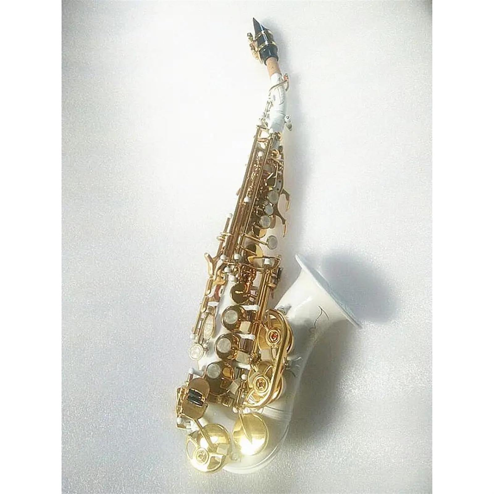 Professionale Sassofono Sassofono Soprano In Ottone B Sassofono Bianco Chiave Dorata Sax Soprano Curvo Accessori Completi Con Custodie
