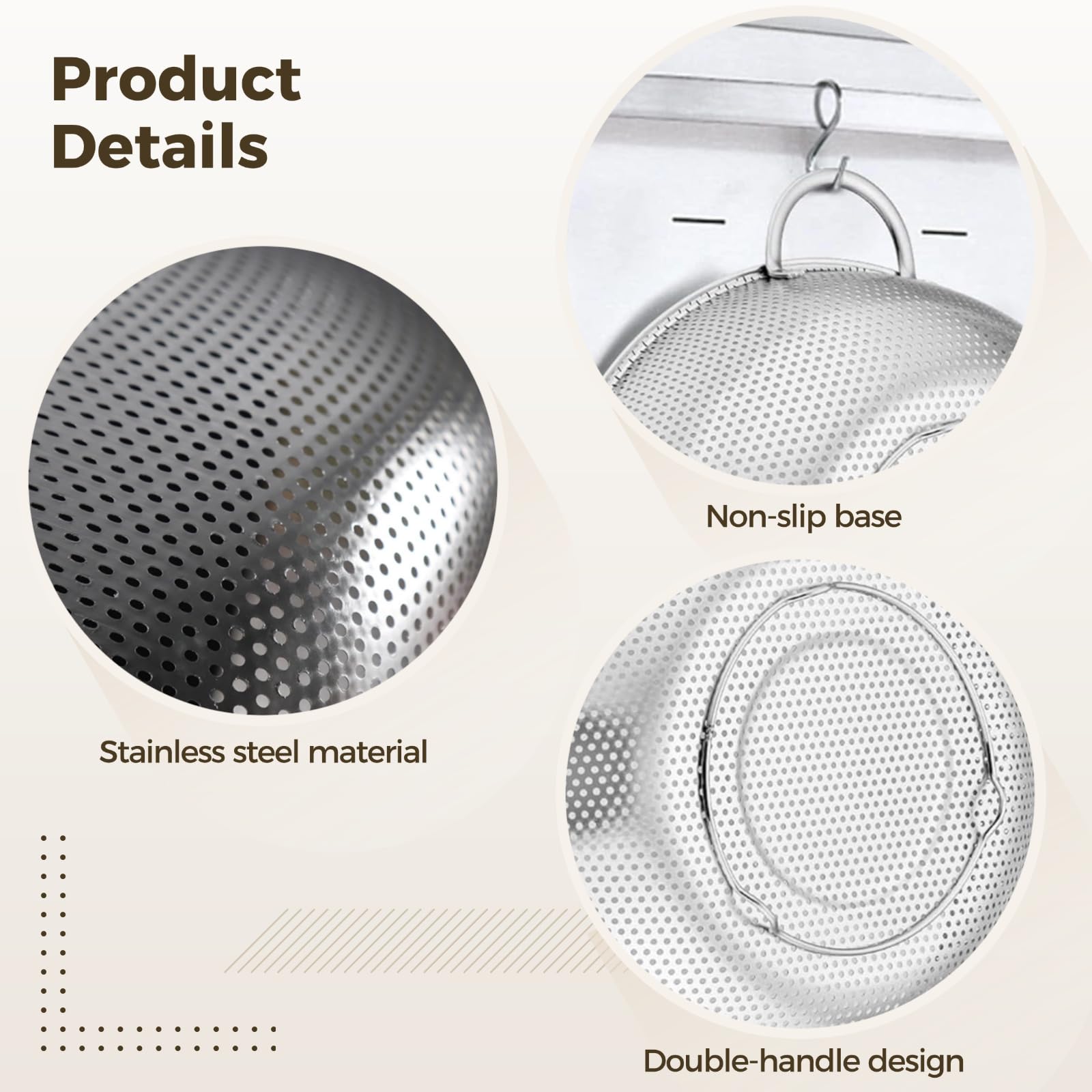 3-teiliges Edelstahl-Siebset, feines Mesh-Sieb für Pasta, Gemüse, Obst und Reis, stapelbare Metallschüsseln mit stabilem Standfuß, platzsparend, für schnelles Abgießen und Waschen