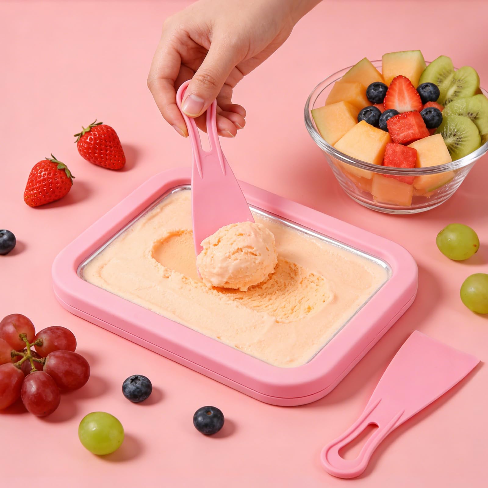 Płyta lodowa do robienia lodów, Ice Cream Machine Rolls Maker z 2 szpatułkami, maszyna do rolek lodowych ze stali nierdzewnej, nadaje się do DIY maszyn do rolek lodowych