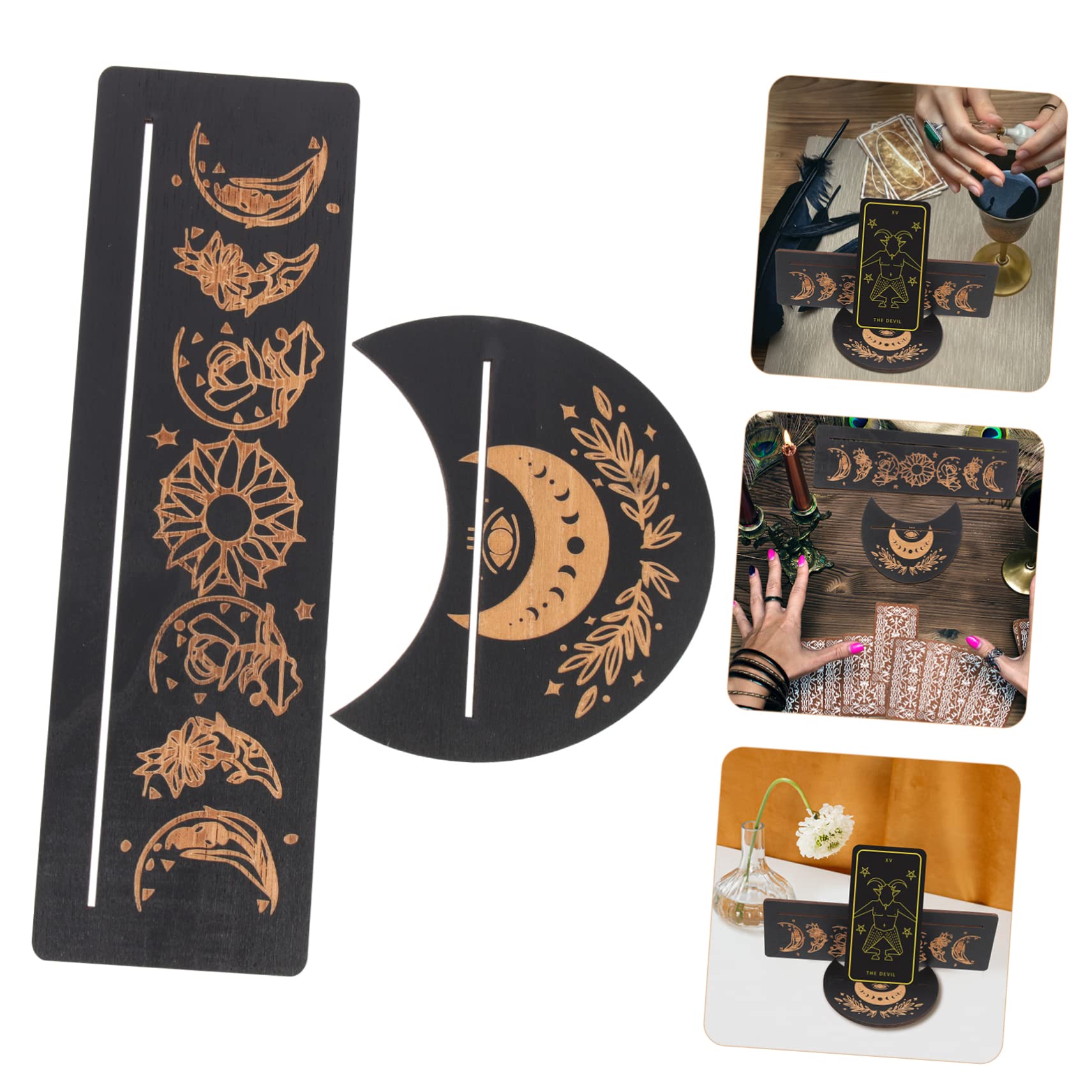 PRETYZOOM 5 Juegos De Tarjeteros Rectangulares De Madera Soporte Para Cartas De Tarot De Fase Lunar Decoración De Mano Decoración Pagana Soporte Para Cartas De Tarot En Forma De