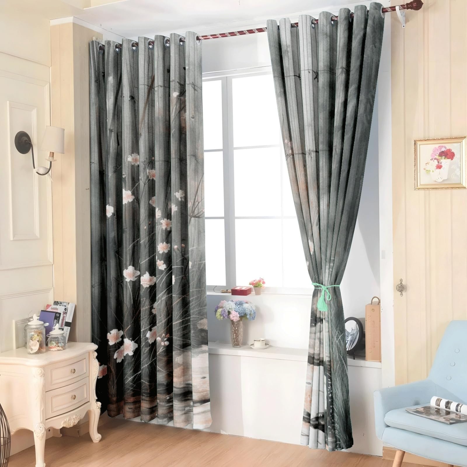Curtain Ziegel Rot Grau Gardinen Blackout Curtain Polyester Vorhang mit Ösen Waschbar Vorhänge Living Room Verdunklungsvorhänge Schlafzimmer Gardienen Vorhang Blickdicht 2x140x180cm