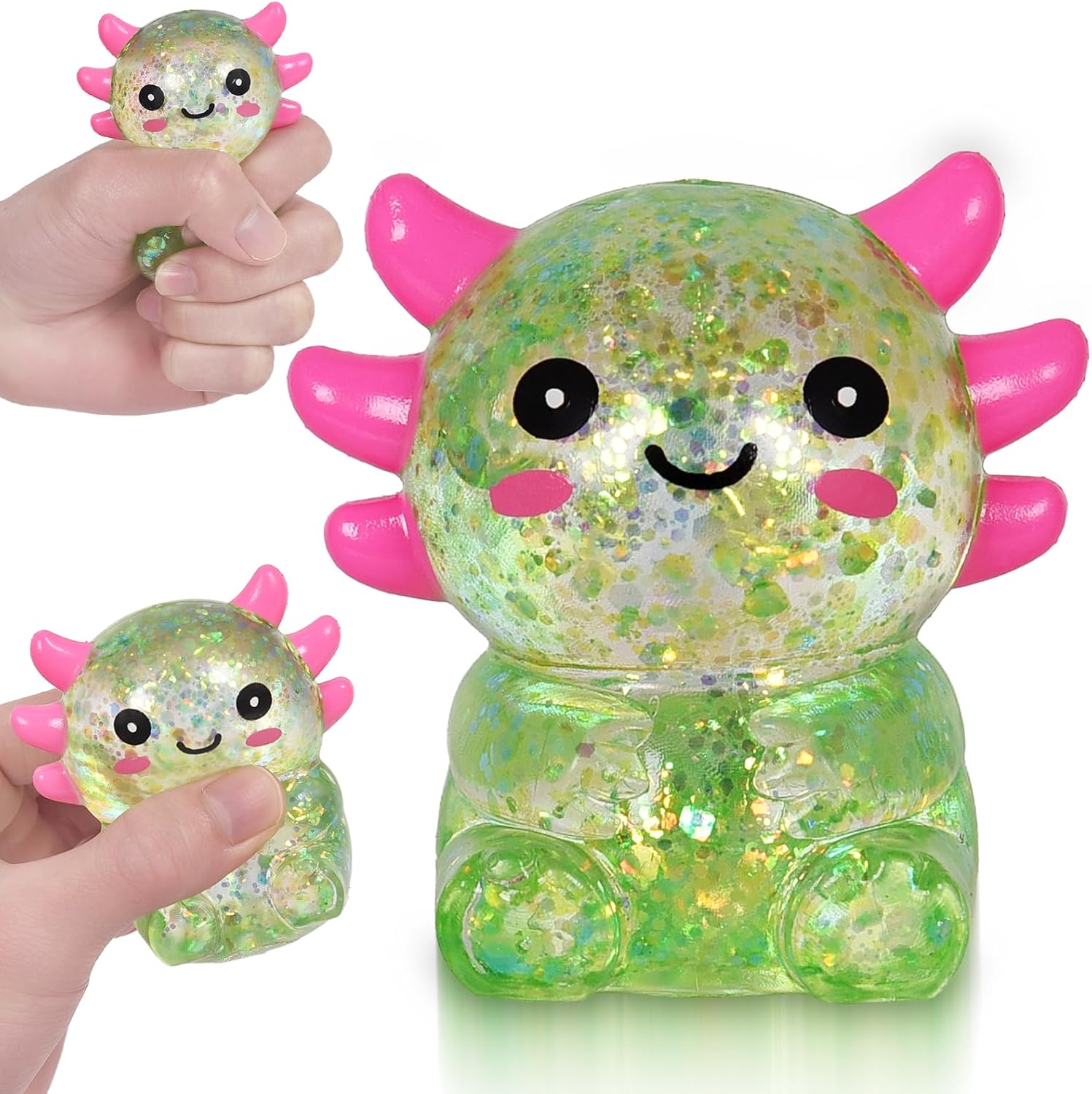 Axolotl Squishy Stress Ball, Soft TPR Slow Rising Squeeze Toy, Cute Axolotl Fidget Toy for Stress Relief, Anxiety Calming Sensory Toy for Kids Adults(Green Seated Axolotl)