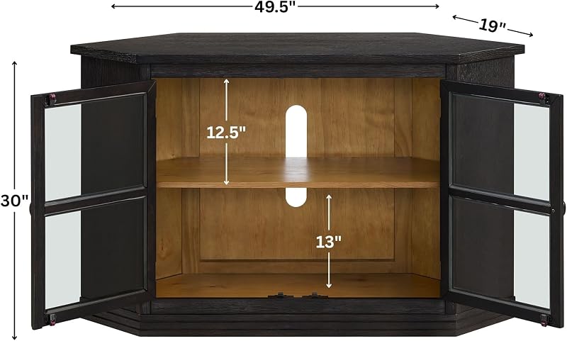 Martin Svensson Home Timber Ridge Corner TV Stand 49.5" Wood & Glass, Black image 3