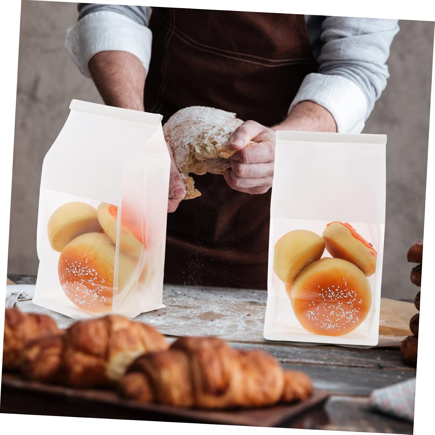 50pcs Baking Bread Bags Toast Packaging Pouches Reusable Sandwich Bags Kraft Paper Cookie Storage Homemade Bread Portable Dessert Accessory
