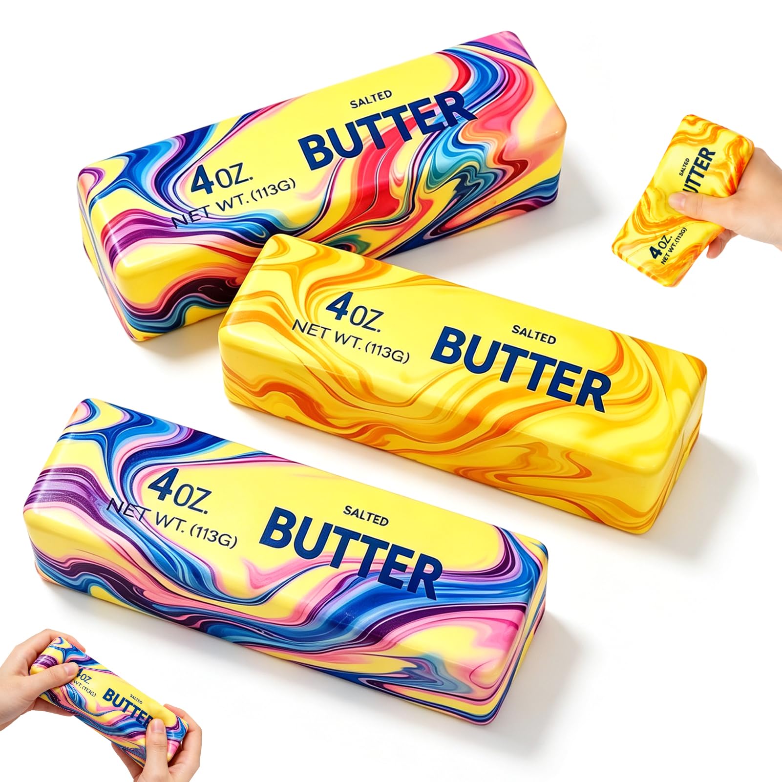Butter Squishy - 3pcs Rainbow Butter Squishy Fidget Toys - Soft Butter Stick Squishies Stress Balls - Butter Squeeze Sensory Toys - for Kids Adults Stress Relief Office Home Relaxation