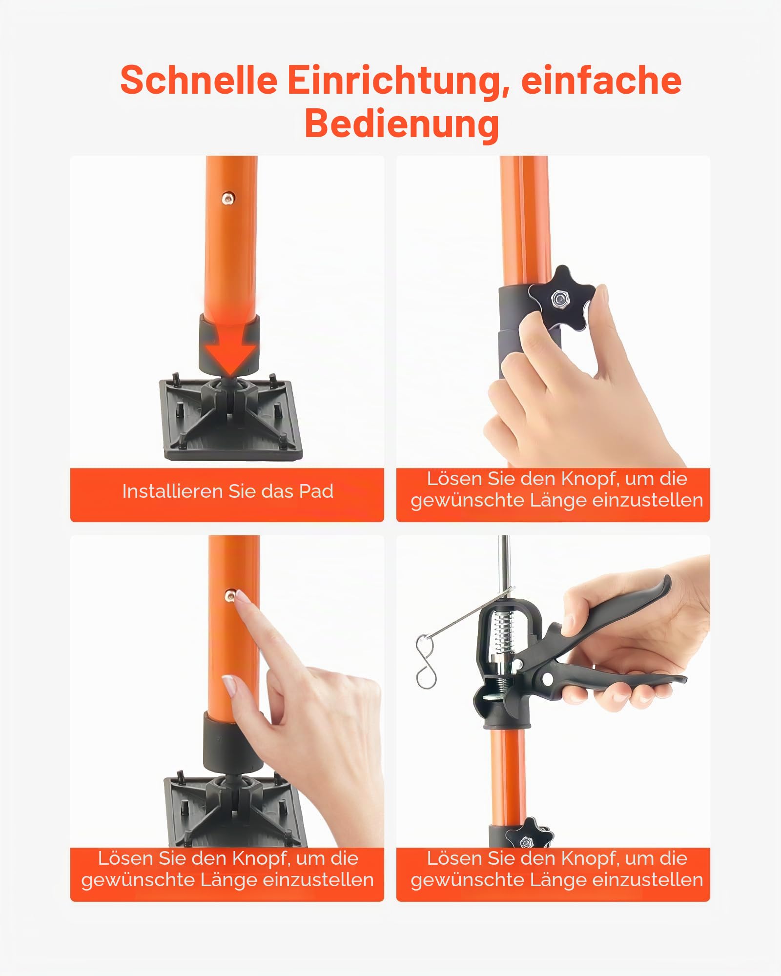 VEVOR Einhandstütze, 2 Stk., Deckenstütze 116–290cm, Teleskopstütze aus Stahl, Montagestütze bis zu 70kg Kapazität zum Installieren von Schränken, Anheben von Trockenbauwänden, Frachtstangen