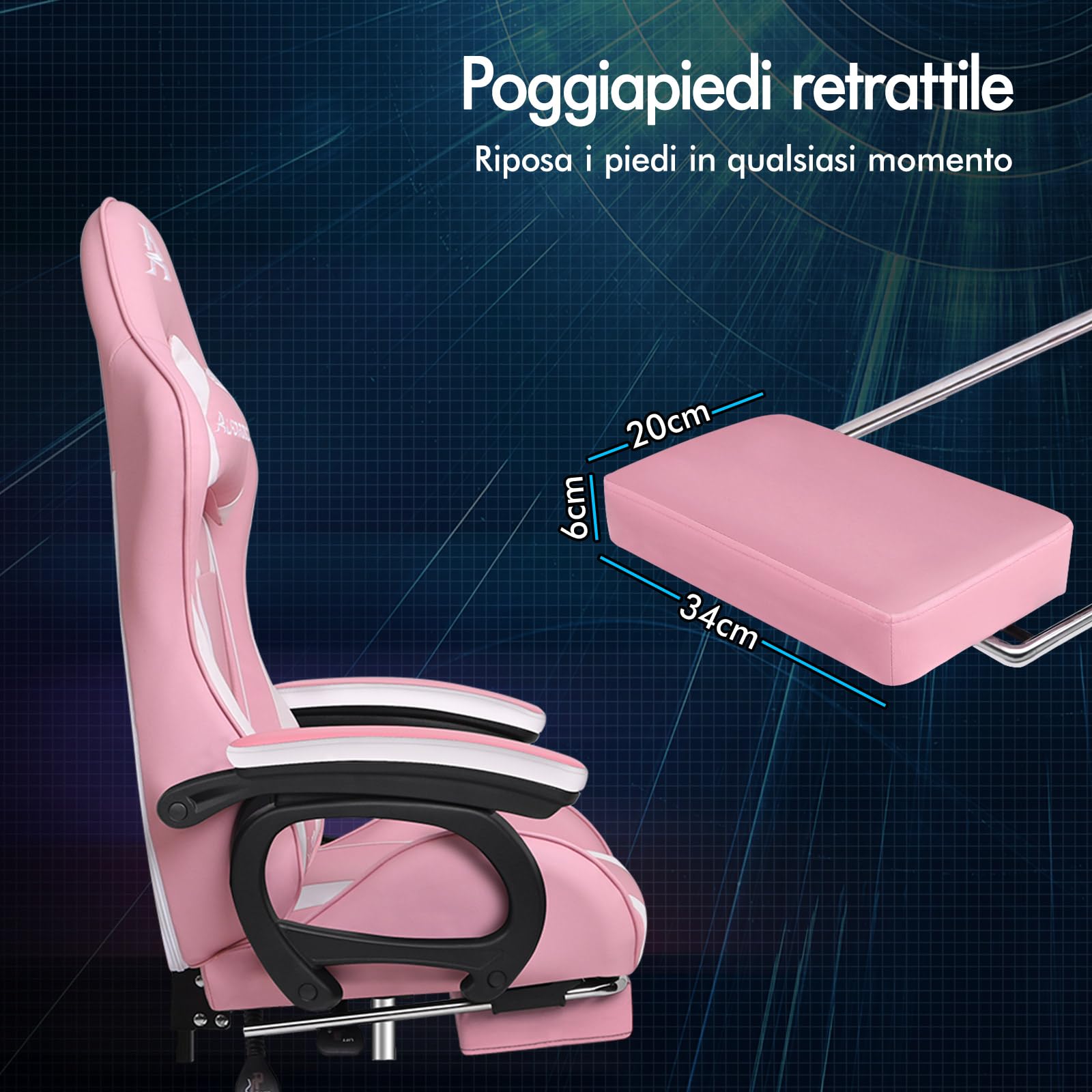 ALFORDSON Sedia da Gaming, Sedile Gamer con Supporto Lombare Massaggiante, Sedia da gioco Ergonomica Girevole con Poggiatesta, Regolabile in Altezza, Pelle PU, Rosa