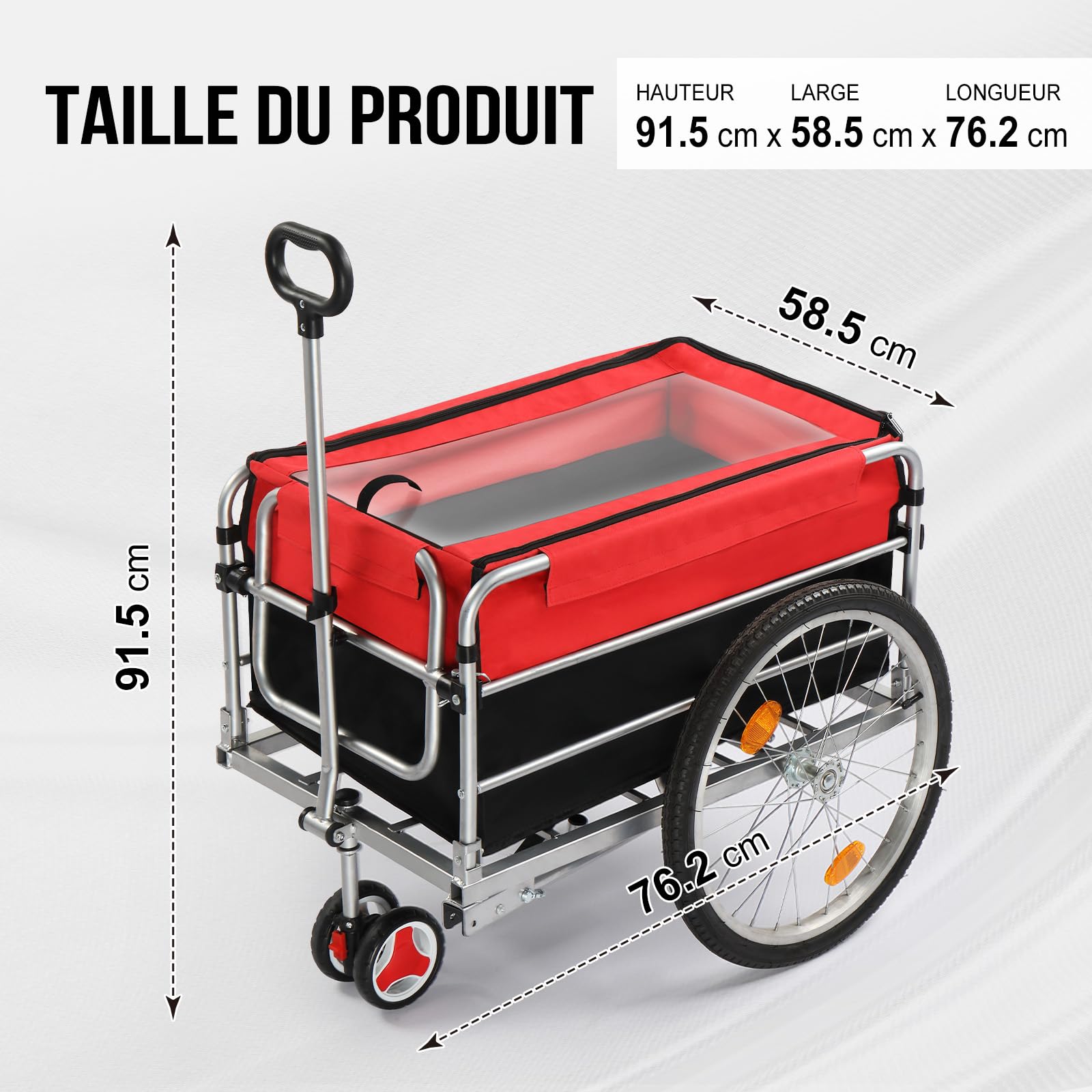 LEADZM Remorque Vélo Pliable, Remorque Cargo avec Attelage Universel, Remorque de Transport avec Pneus Pneumatiques de 20 Pouces, Réflecteurs de Sécurité, Caisse de Transport de 100 litres