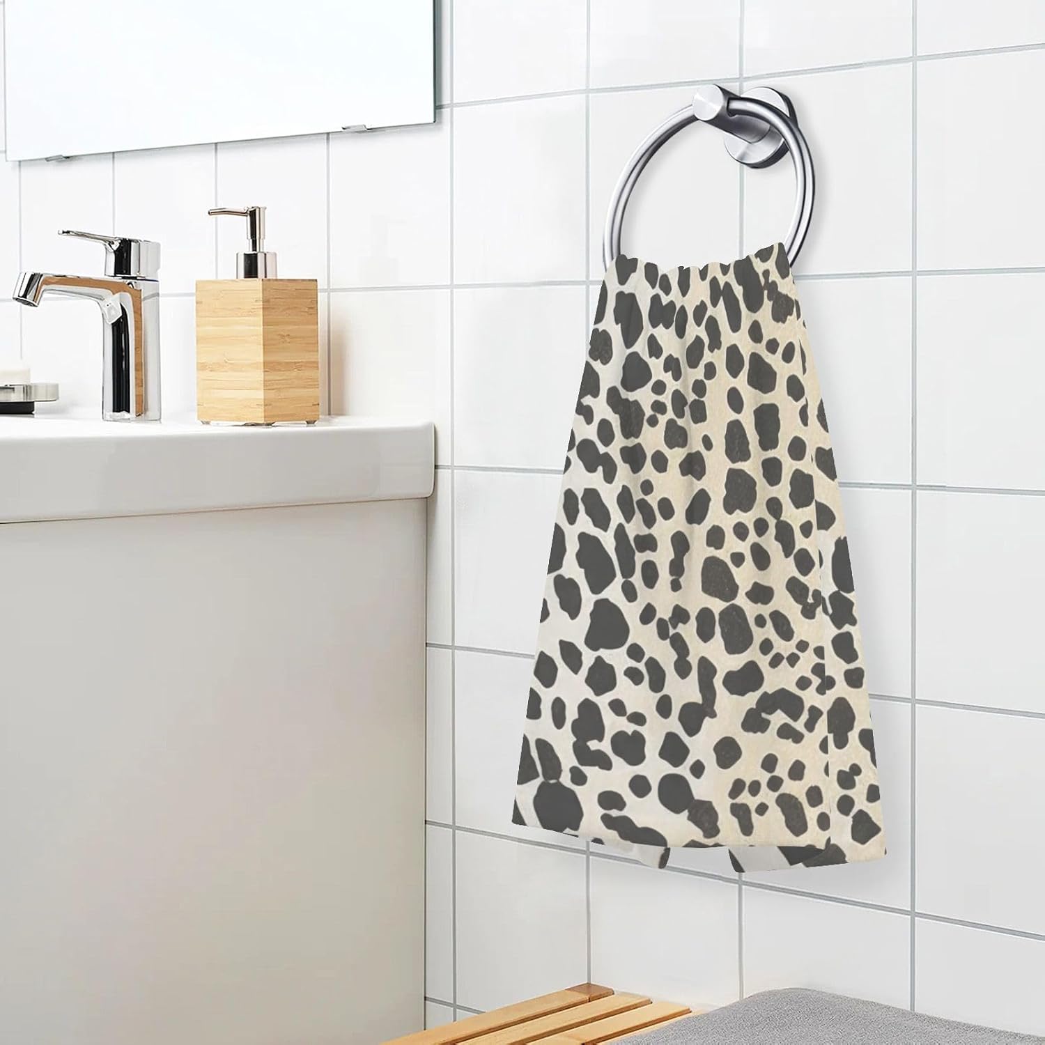 Cotton Hand Towels Set - Leopard Black White Skin Print for Bathroom Kitchen Travel 16×28 in/2 Pcs, Bath Towels Lightweight Quick Dry