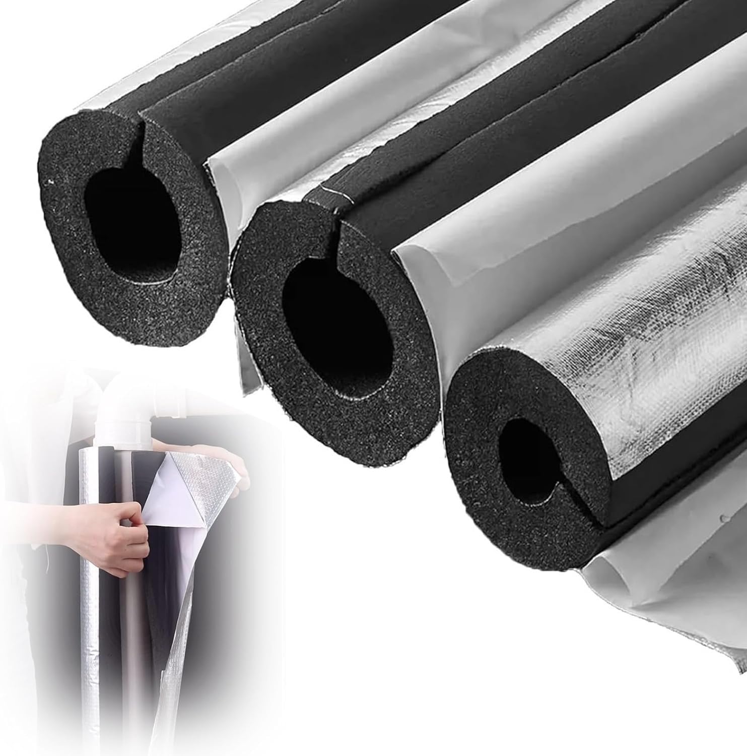 Tuberías de Aislamiento Aire Acondicionado Anticongelante Tubo Aislamiento Autoadhesivo Semiabierta Espuma Tubería Tubo Aislamiento Termico para Industria y Construcción Fácil De Instalar ID 22-120mm(
