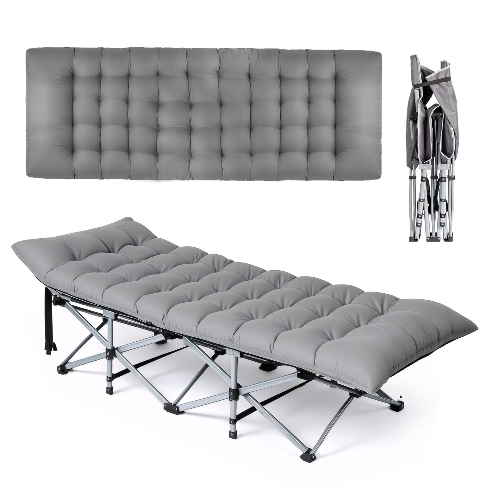 Bonnlo Lit de Camp Pliable en Acier avec Sac de Transport Lit de Camping en Oxford 600D Charge Max. Jusqu'à 150kg, Lit de Voyage Parfait pour Jardin, Camping, Plage et Intérieur, Gris, 190×71x36 cm