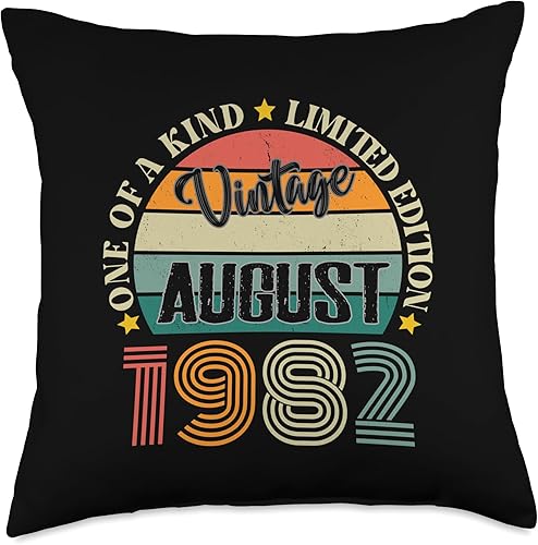 Vintage Birthday Retro Limited Edition Retro Gifts 42 Year Old Vintage August 1982 42nd Birthday Retro Throw Pillow, 18x18, Multicolor